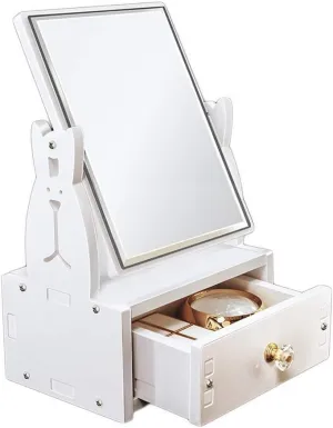 HIHELO Vanity Mirror Makeup Mirror 360 Degree Rotatable Desktop Makeup Mirror with Drawer Cosmetic Storage Box Ladies Beauty Makeup Mirror Desk Mirror