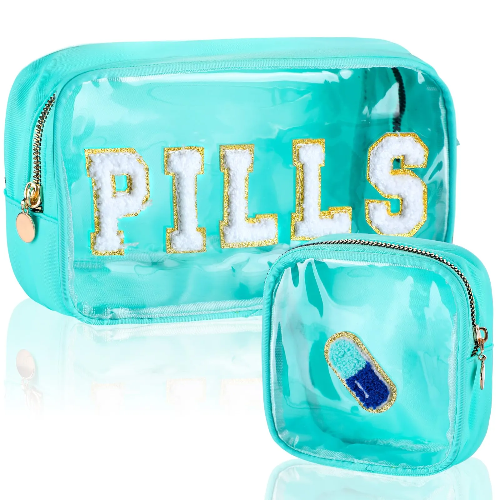 Hillban 2 Pcs Medicine Bag Gifts Chenille Letter Bag Preppy Clear Makeup Meds Nylon Pouch Set PVC Transparent Mini First Aid Christmas Gift for Travel(Fresh)