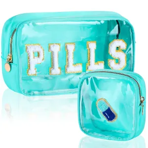 Hillban 2 Pcs Medicine Bag Gifts Chenille Letter Bag Preppy Clear Makeup Meds Nylon Pouch Set PVC Transparent Mini First Aid Christmas Gift for Travel(Fresh)
