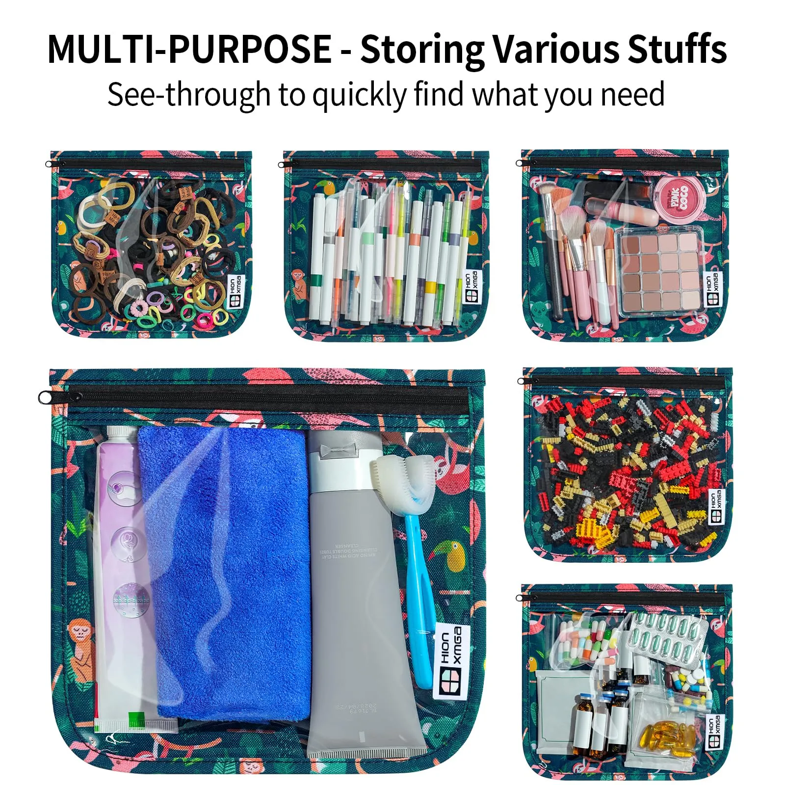 HIONXMGA TSA Approved Toiletry Bag, Set of 3 Clear Travel Toiletry Bag Quart Size Zipper Travel Pouch, Waterproof Makeup Cosmetic Bag for Women Men Kids Toiletries Carry on, Jungle Large
