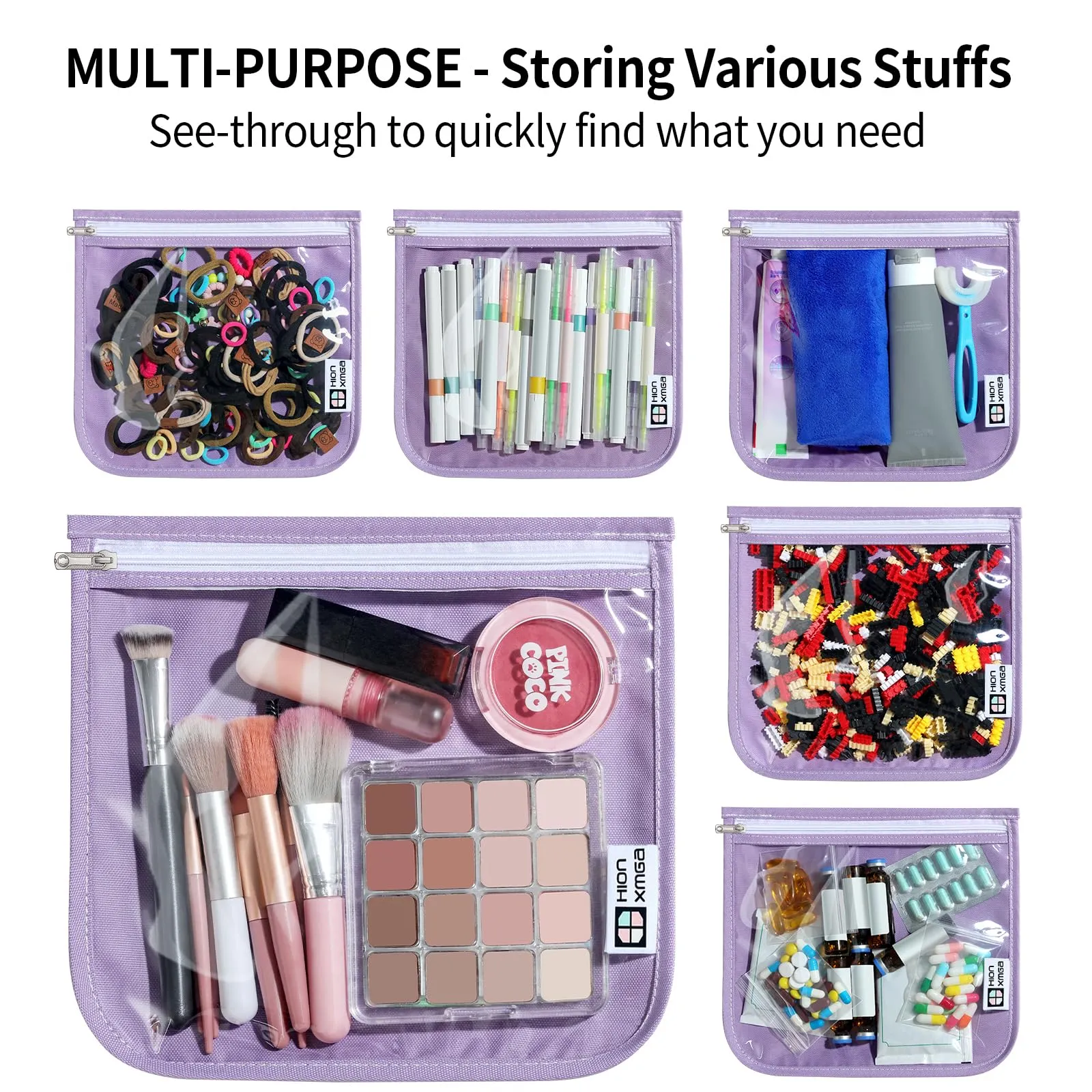 HIONXMGA TSA Approved Toiletry Bag, Set of 3 Clear Travel Toiletry Bag Quart Size Zipper Travel Pouch, Waterproof Makeup Cosmetic Bag for Women Men Kids Toiletries Carry on, Purple Large