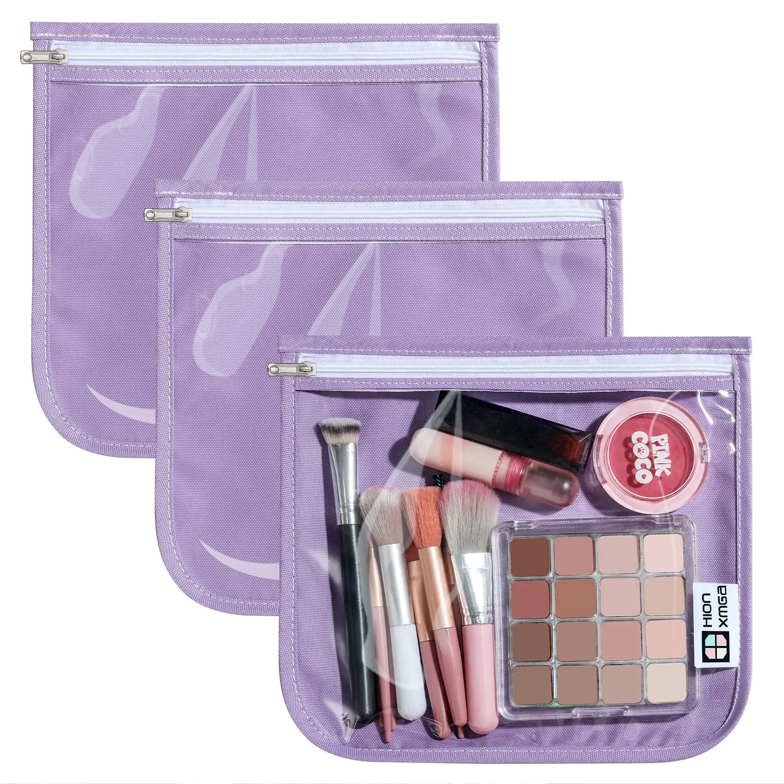 HIONXMGA TSA Approved Toiletry Bag, Set of 3 Clear Travel Toiletry Bag Quart Size Zipper Travel Pouch, Waterproof Makeup Cosmetic Bag for Women Men Kids Toiletries Carry on, Purple Large