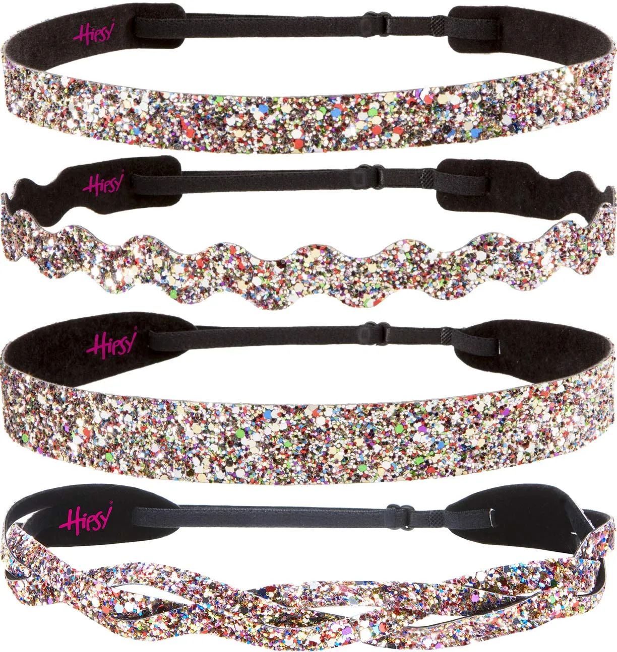 Hipsy PETITE Size, Adjustable No Slip Sparkly Bling Mixed 4pk Headbands for Women Girls & Teens (Bling Glitter Mixed Confetti)