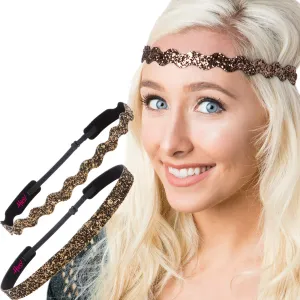 Hipsy PLUS Size, Adjustable No Slip Sparkly Bling Mixed 2pk Headbands for Women Girls & Teens (Bling Glitter Mixed Brown)