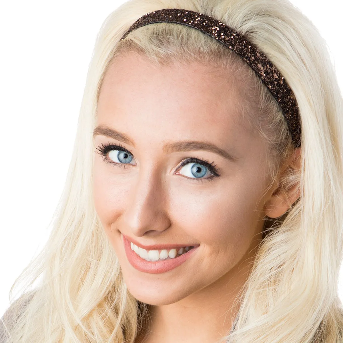 Hipsy PLUS Size, Adjustable No Slip Sparkly Bling Mixed 2pk Headbands for Women Girls & Teens (Bling Glitter Mixed Brown)