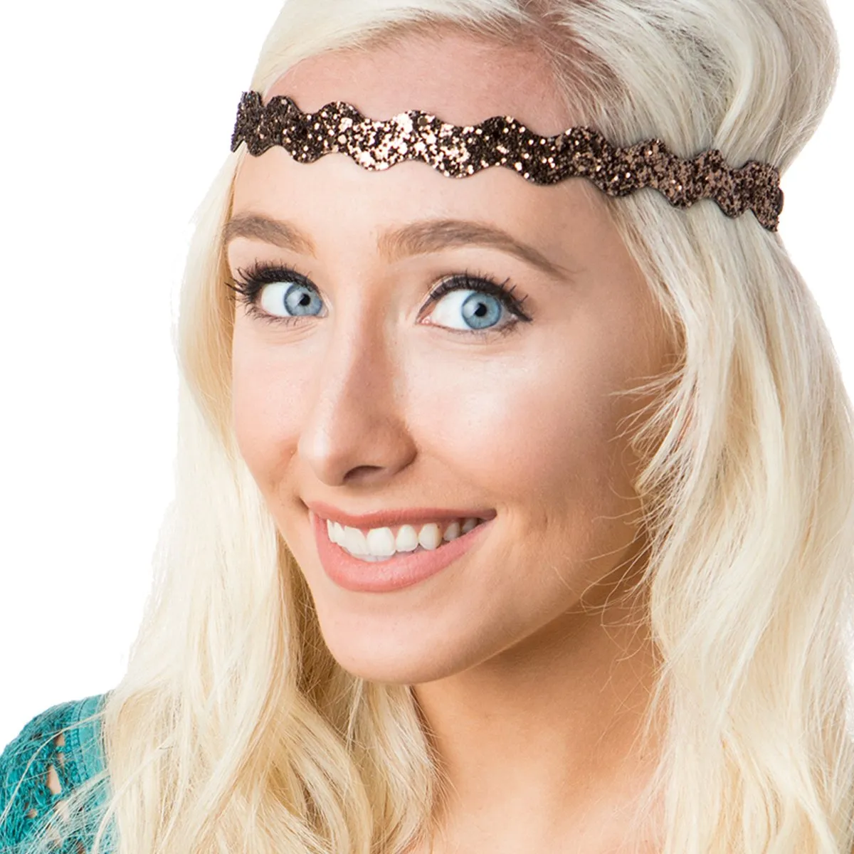 Hipsy PLUS Size, Adjustable No Slip Sparkly Bling Mixed 2pk Headbands for Women Girls & Teens (Bling Glitter Mixed Brown)