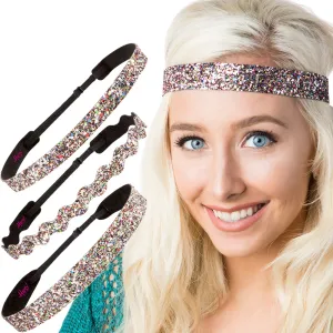 Hipsy PLUS Size, Adjustable No Slip Sparkly Bling Mixed 3pk Headbands for Women Girls & Teens (Bling Glitter Mixed Confetti)