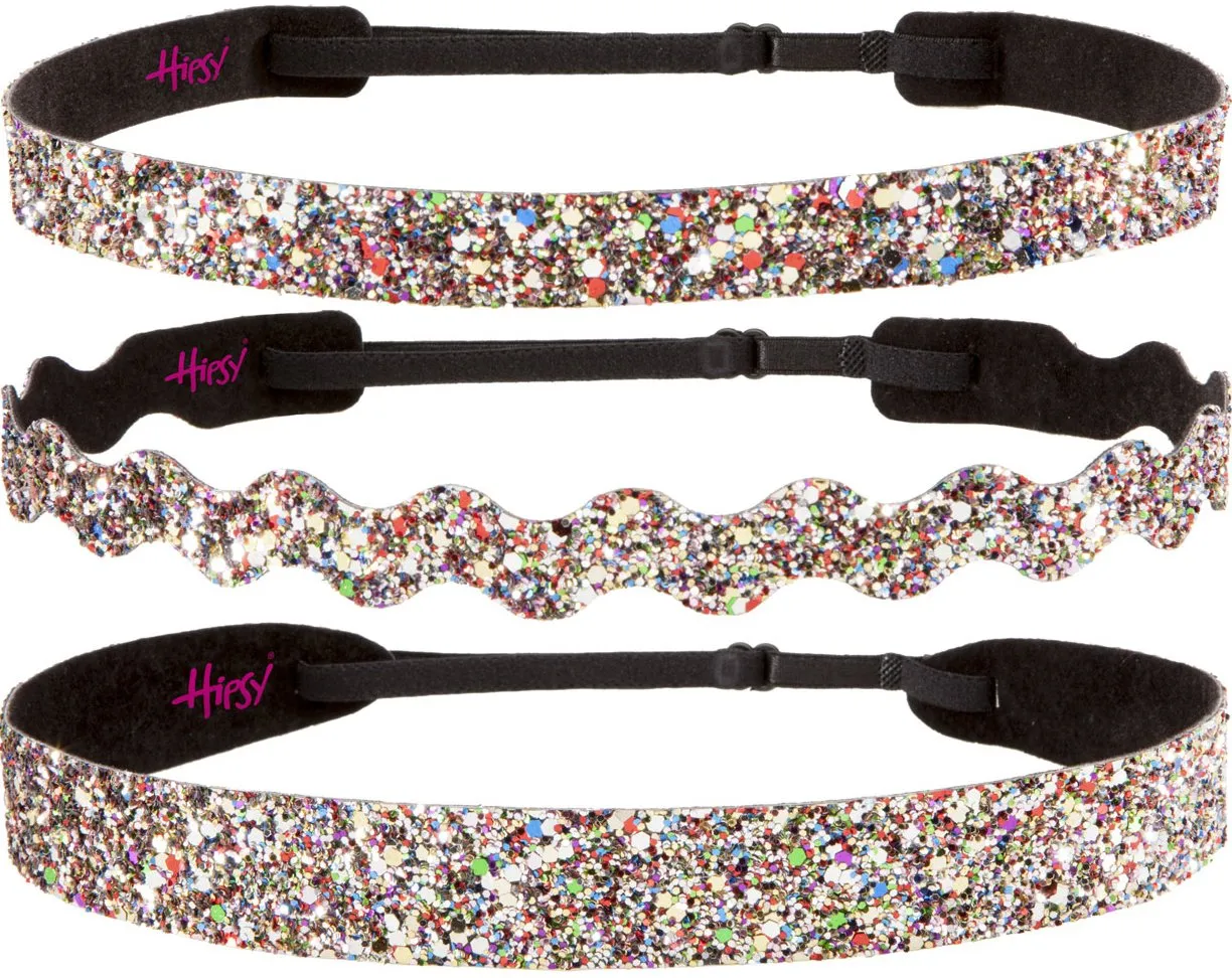 Hipsy PLUS Size, Adjustable No Slip Sparkly Bling Mixed 3pk Headbands for Women Girls & Teens (Bling Glitter Mixed Confetti)
