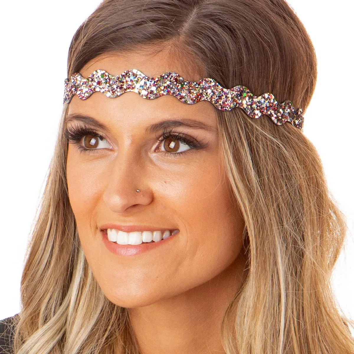 Hipsy PLUS Size, Adjustable No Slip Sparkly Bling Mixed 3pk Headbands for Women Girls & Teens (Bling Glitter Mixed Confetti)