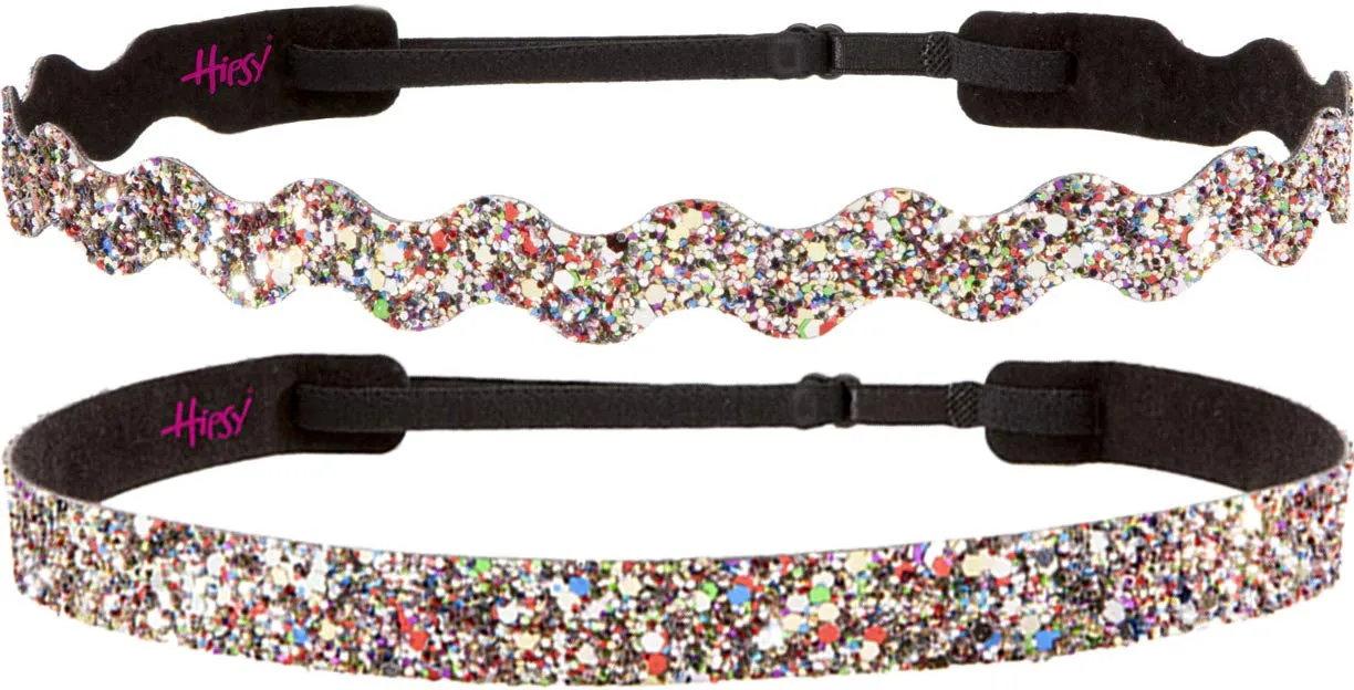 Hipsy REGULAR Size, Adjustable No Slip Sparkly Bling Mixed 2pk Headbands for Women Girls & Teens (Bling Glitter Mixed Confetti)