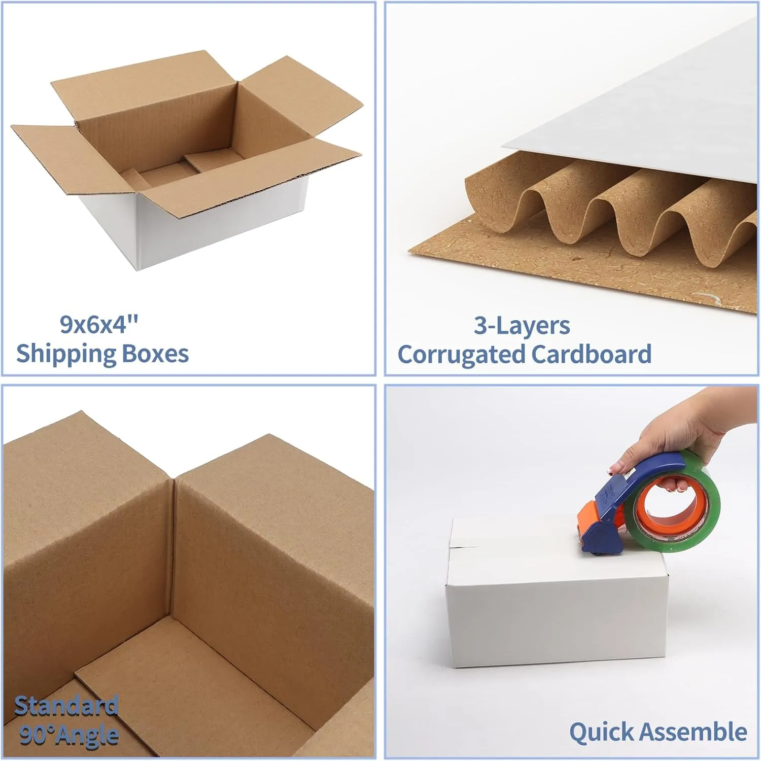 Hoikwo 9x6x4 Shipping Boxes Set of 25, White Corrugated Cardboard Box for Small Business for Packaging Mailing