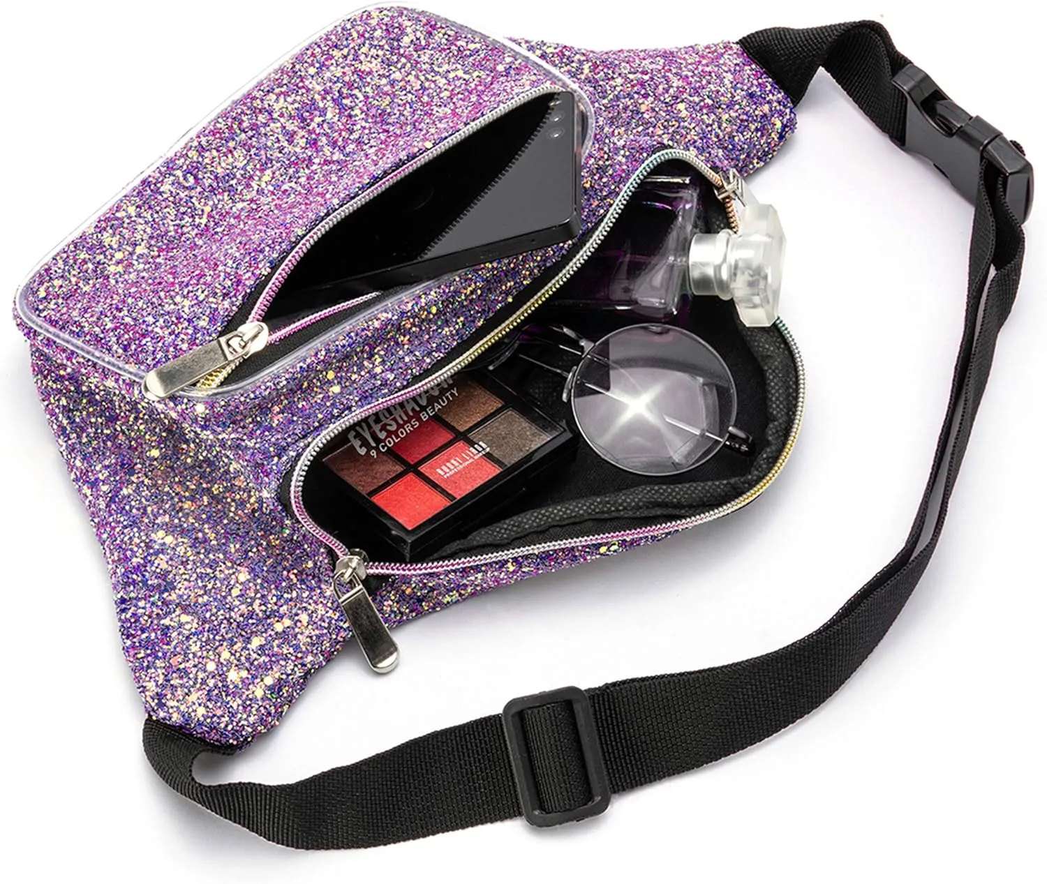Holographic 80s 90S Rave Stars Neon Transparent Gravel Fanny Pack for Women - Great Waist Pack for Games, Concerts, Rave, Festival, Travel
