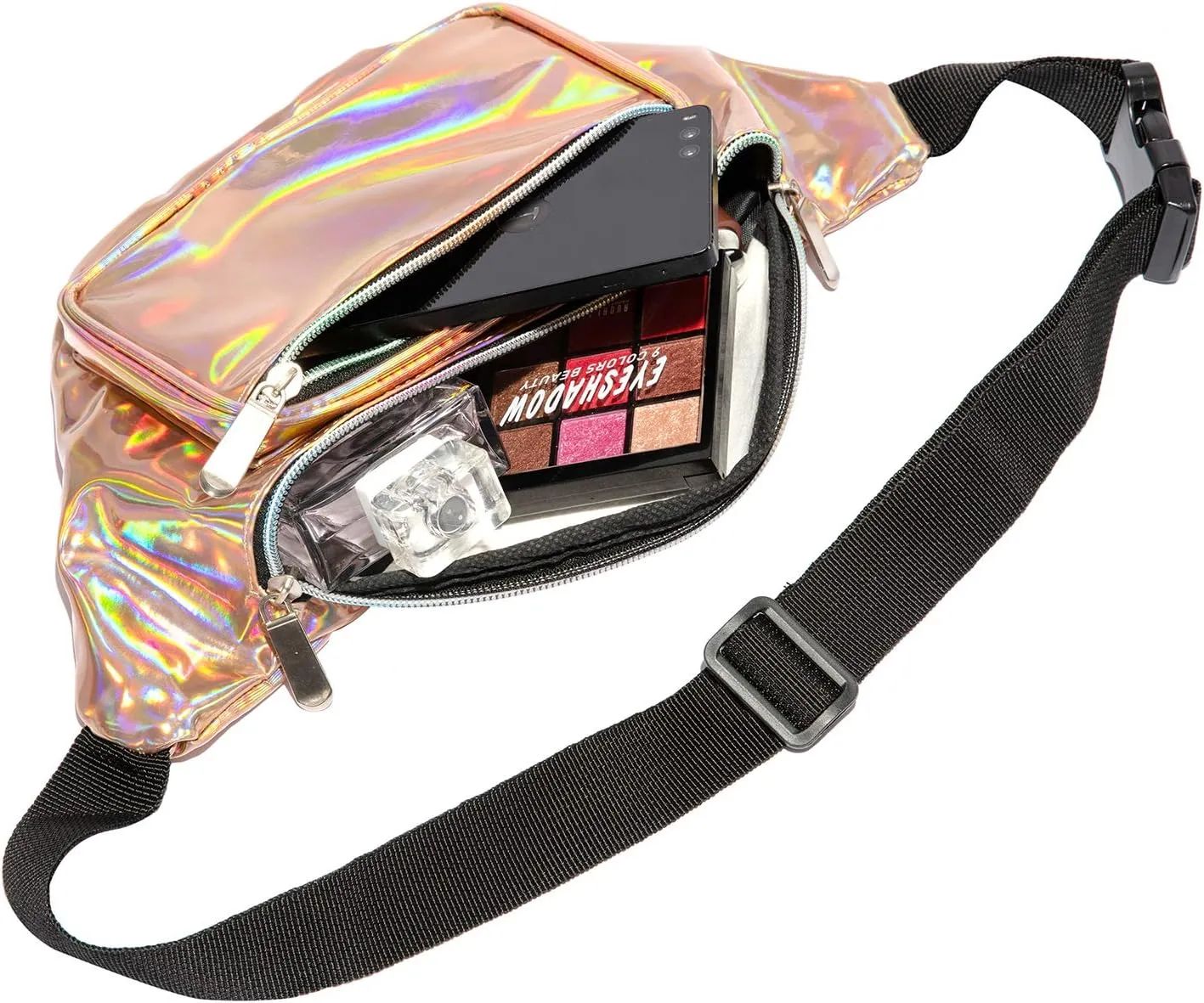 Holographic 80s 90S Rave Stars Neon Transparent Gravel Fanny Pack for Women - Great Waist Pack for Games, Concerts, Rave, Festival, Travel