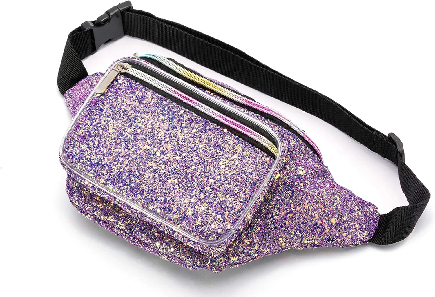 Holographic 80s 90S Rave Stars Neon Transparent Gravel Fanny Pack for Women - Great Waist Pack for Games, Concerts, Rave, Festival, Travel