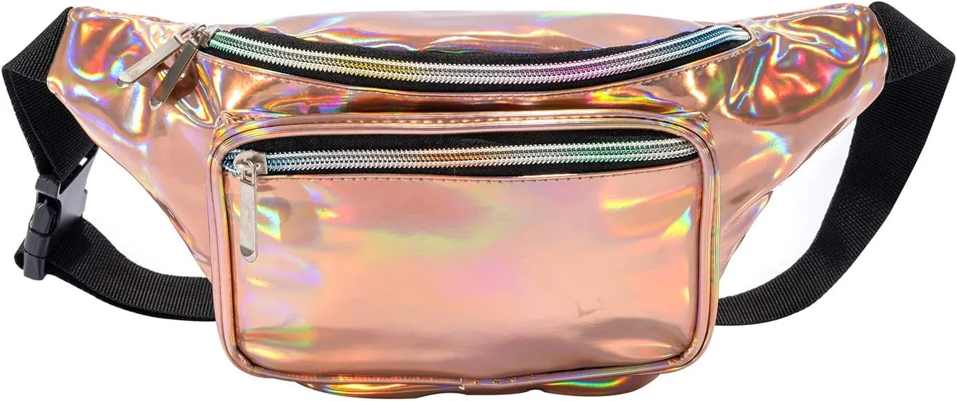 Holographic 80s 90S Rave Stars Neon Transparent Gravel Fanny Pack for Women - Great Waist Pack for Games, Concerts, Rave, Festival, Travel