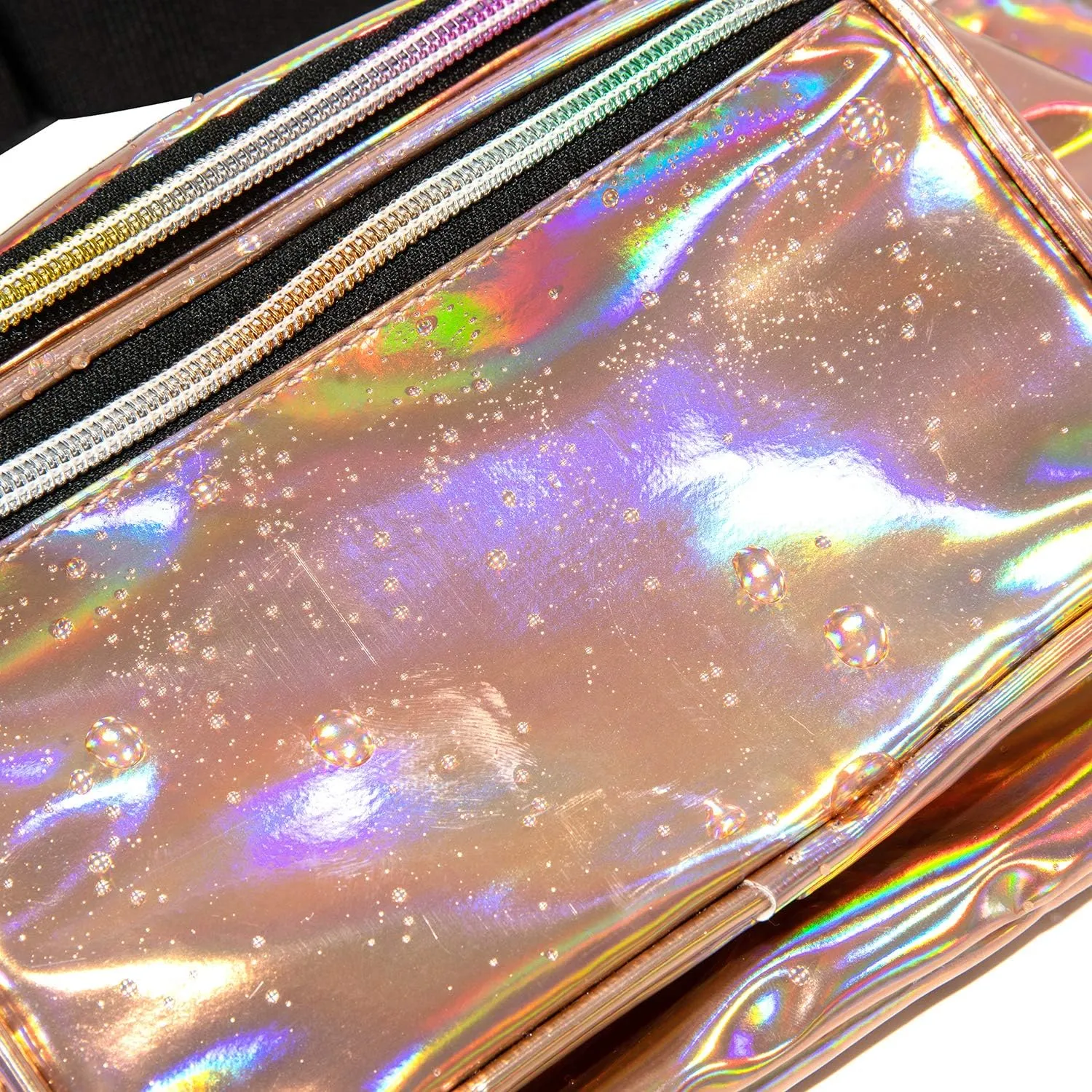 Holographic 80s 90S Rave Stars Neon Transparent Gravel Fanny Pack for Women - Great Waist Pack for Games, Concerts, Rave, Festival, Travel
