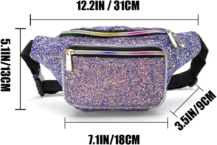 Holographic 80s 90S Rave Stars Neon Transparent Gravel Fanny Pack for Women - Great Waist Pack for Games, Concerts, Rave, Festival, Travel