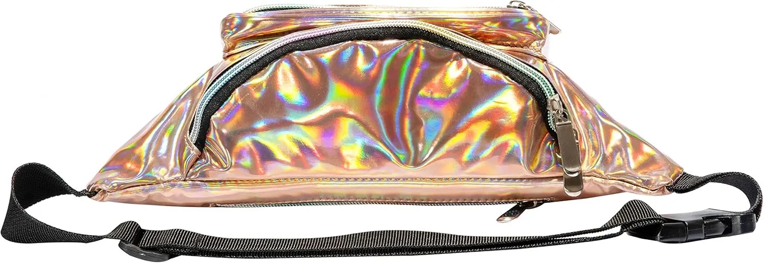 Holographic 80s 90S Rave Stars Neon Transparent Gravel Fanny Pack for Women - Great Waist Pack for Games, Concerts, Rave, Festival, Travel