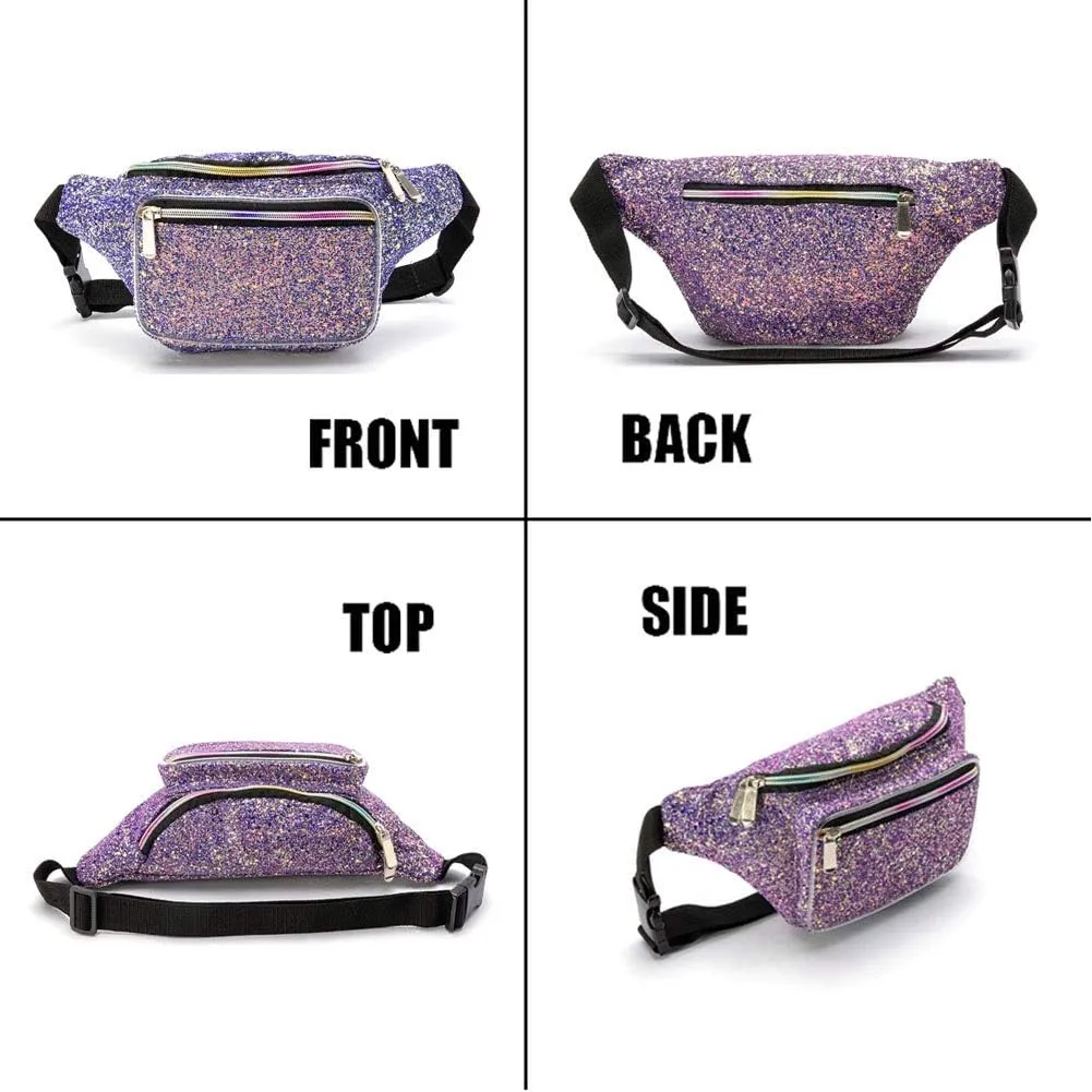 Holographic 80s 90S Rave Stars Neon Transparent Gravel Fanny Pack for Women - Great Waist Pack for Games, Concerts, Rave, Festival, Travel