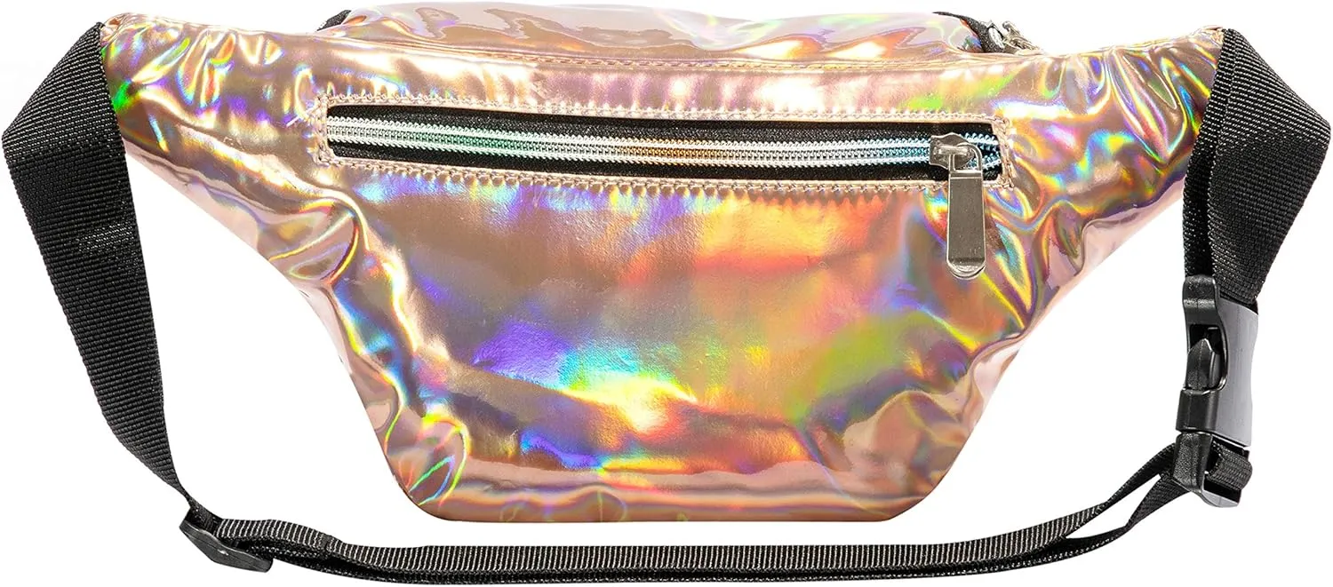 Holographic 80s 90S Rave Stars Neon Transparent Gravel Fanny Pack for Women - Great Waist Pack for Games, Concerts, Rave, Festival, Travel