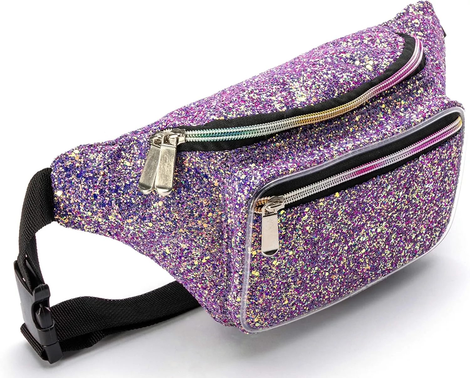 Holographic 80s 90S Rave Stars Neon Transparent Gravel Fanny Pack for Women - Great Waist Pack for Games, Concerts, Rave, Festival, Travel