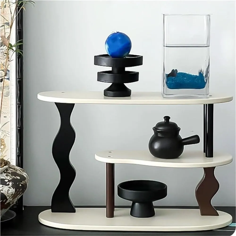 Home Furnishing 3-Tier Creamy Retro Coffee Cup Storage Rack Vanity Makeup Organizer for Living Room Coffee Shop(White)