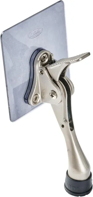HOME&I Adhesive Kick Down Door Stopper,No Drilling Large Self Adhesive Plate,Height-Adjustable Rubber Foot (Stain Nickel, 4 inch x 1 Pack)