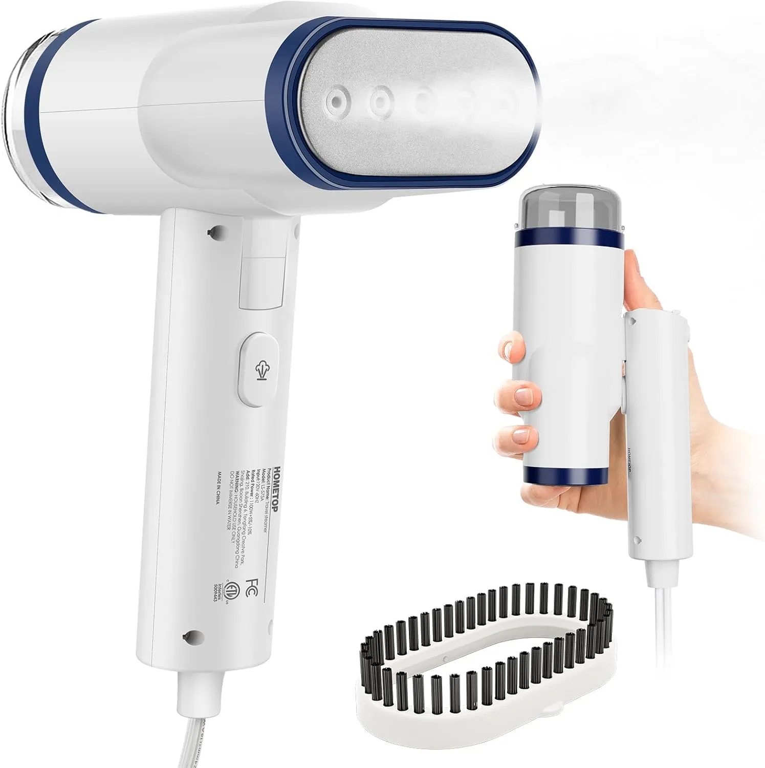 HOMETOP Handheld Steamer for Clothes, 2 in 1 Foldable Garment Steamer, 30s Heat-up, 1300W Powerful Fabric Wrinkles Remover with Brush, Portable Steam Iron for Office, Home and Travel