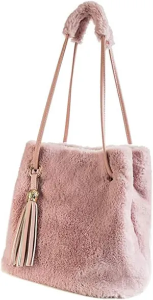 Homoyoyo Cozy Fuzzy Purse Pink Women's Plush Shoulder Bag Shoulder Bag Faux Fur Hobo Medium Bucket Fuzzy Purse Plush Design Women Comfortable Fit