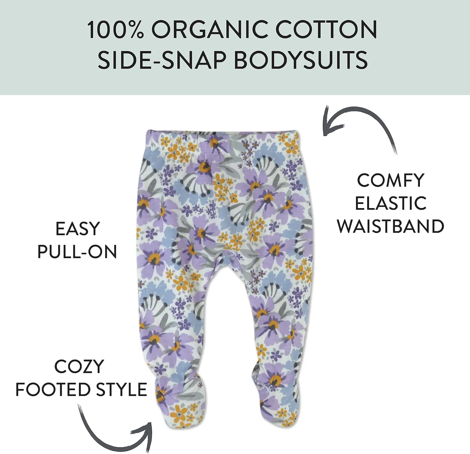 HonestBaby 3-Pack Footed Pants Roomy Fit Pull on Bottoms 100% Organic Cotton for Infant Baby Boys, Girls, Unisex