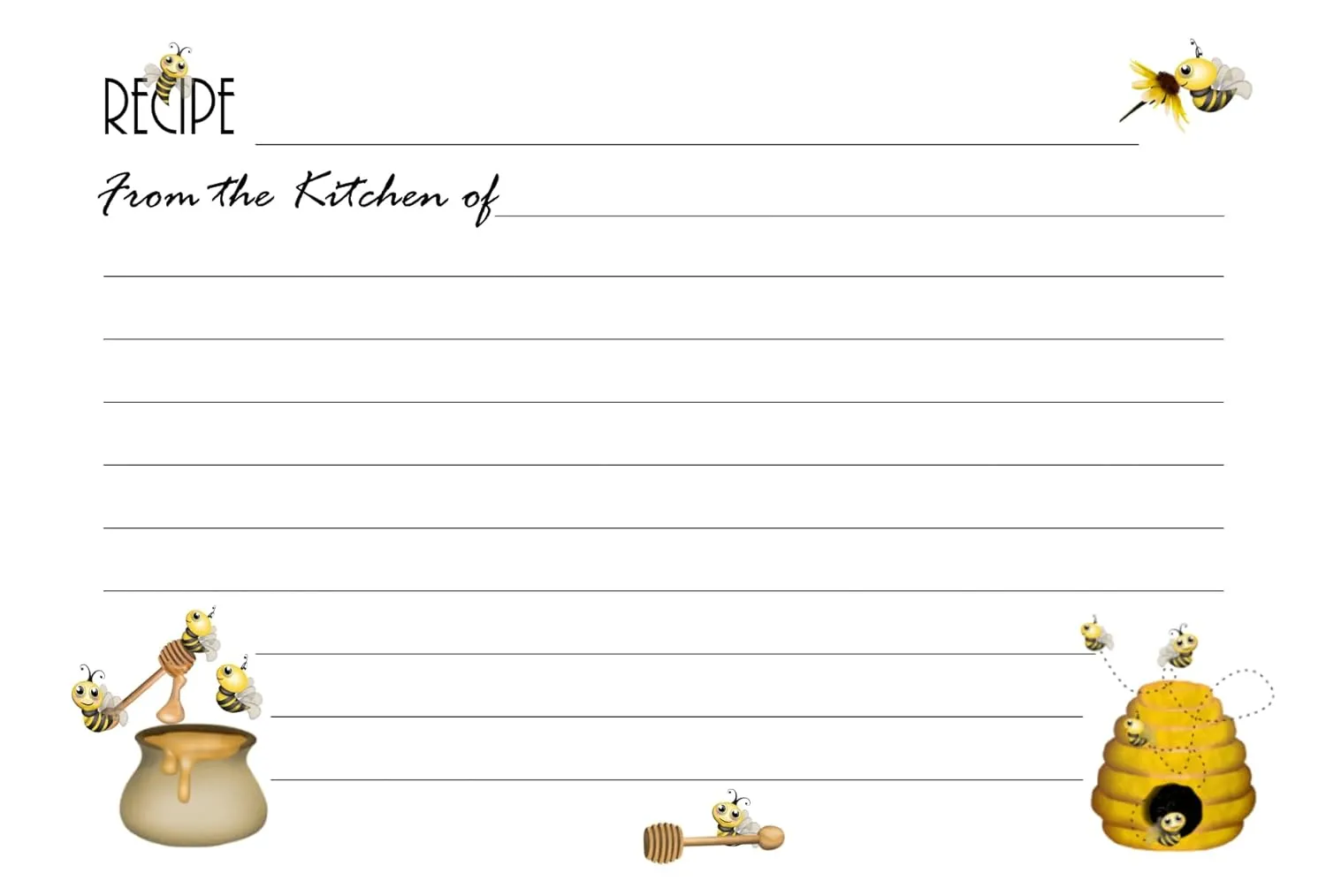 Honey Bee Monday Recipe Cards, 4 x 6 inches, Double-Sided, Packs of 10, 25 and 40, Birthdays, Housewarming, Mother's Day (Pack of 40)
