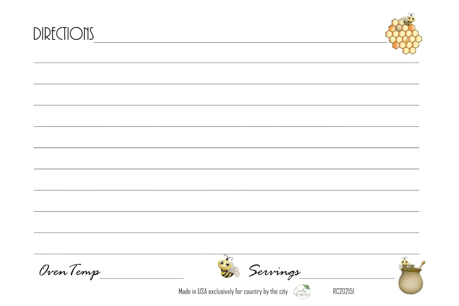 Honey Bee Monday Recipe Cards, 4 x 6 inches, Double-Sided, Packs of 10, 25 and 40, Birthdays, Housewarming, Mother's Day (Pack of 40)