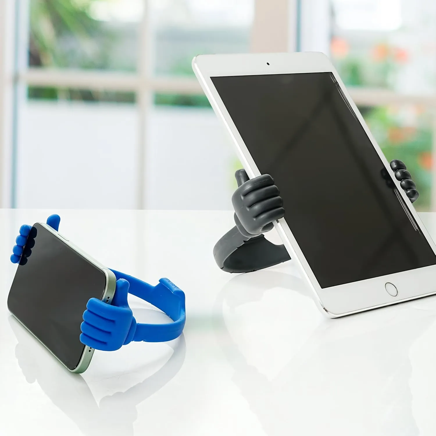 HONSKY 3361942 Cute Thumbs Up Adjustable Tpu Flexible Mobile Cell Phone Tablet Computer Display Stand Holder for Bed Desk - Blue and Black