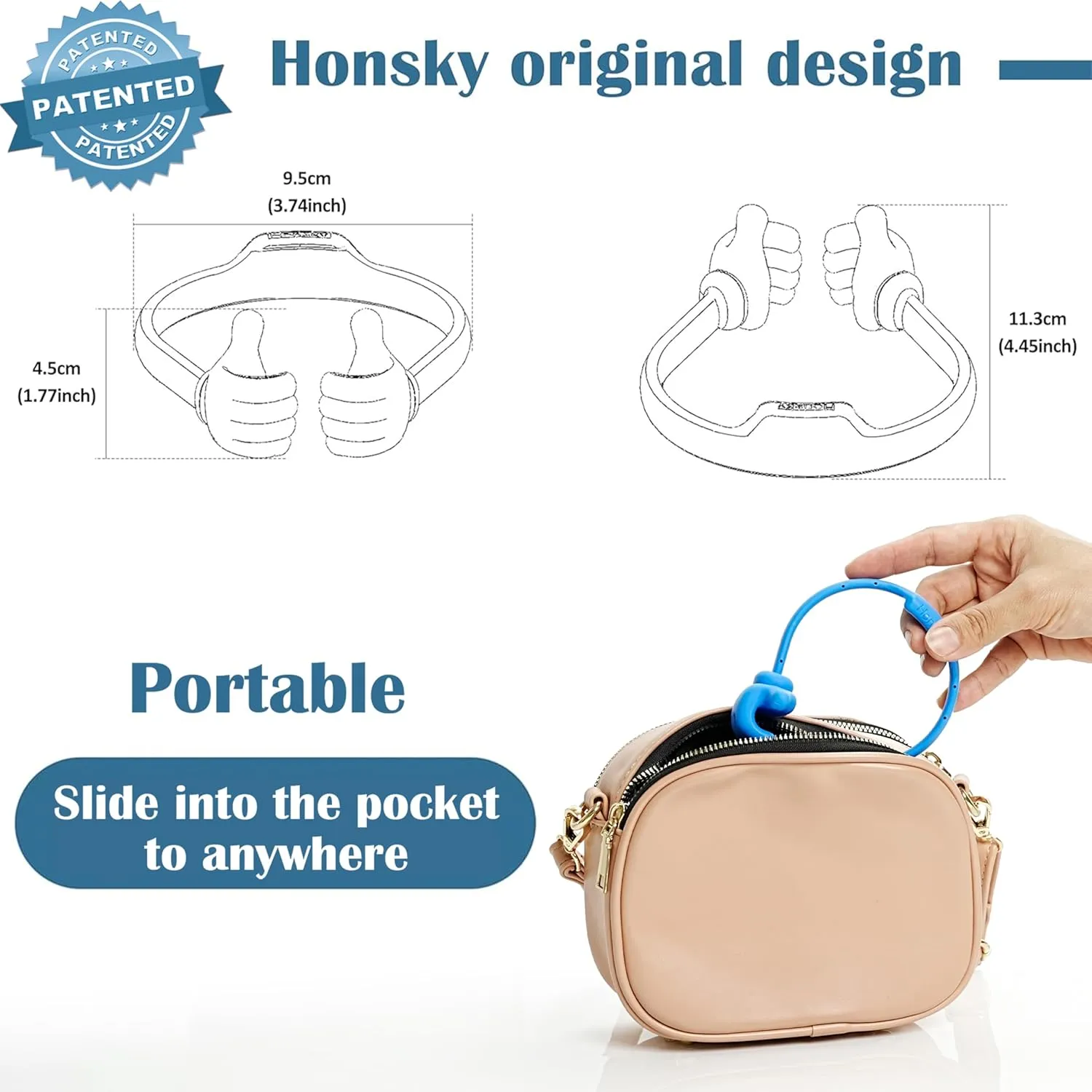 HONSKY 3361942 Cute Thumbs Up Adjustable Tpu Flexible Mobile Cell Phone Tablet Computer Display Stand Holder for Bed Desk - Blue and Black