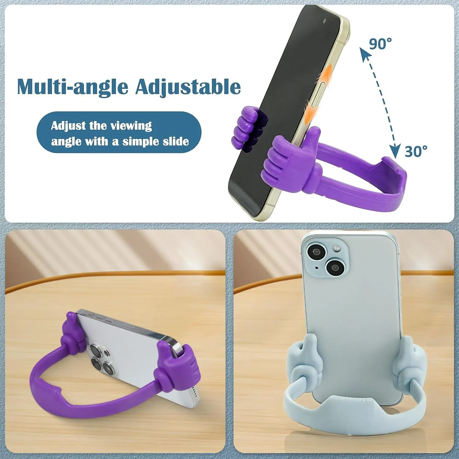 HONSKY 3361942 Cute Thumbs Up Adjustable Tpu Flexible Mobile Cell Phone Tablet Computer Display Stand Holder for Bed Desk - Blue and Black