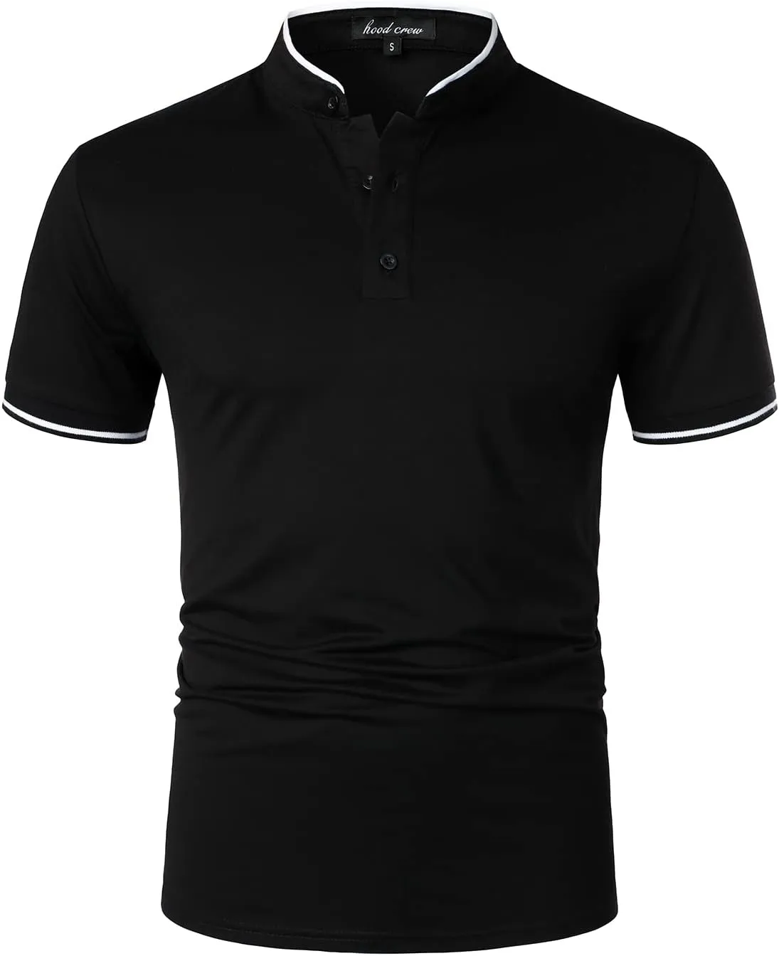 HOOD CREW Mans Fashion Short Sleeve Polo Shirts Summer Casual Band Collar Tops Shirt
