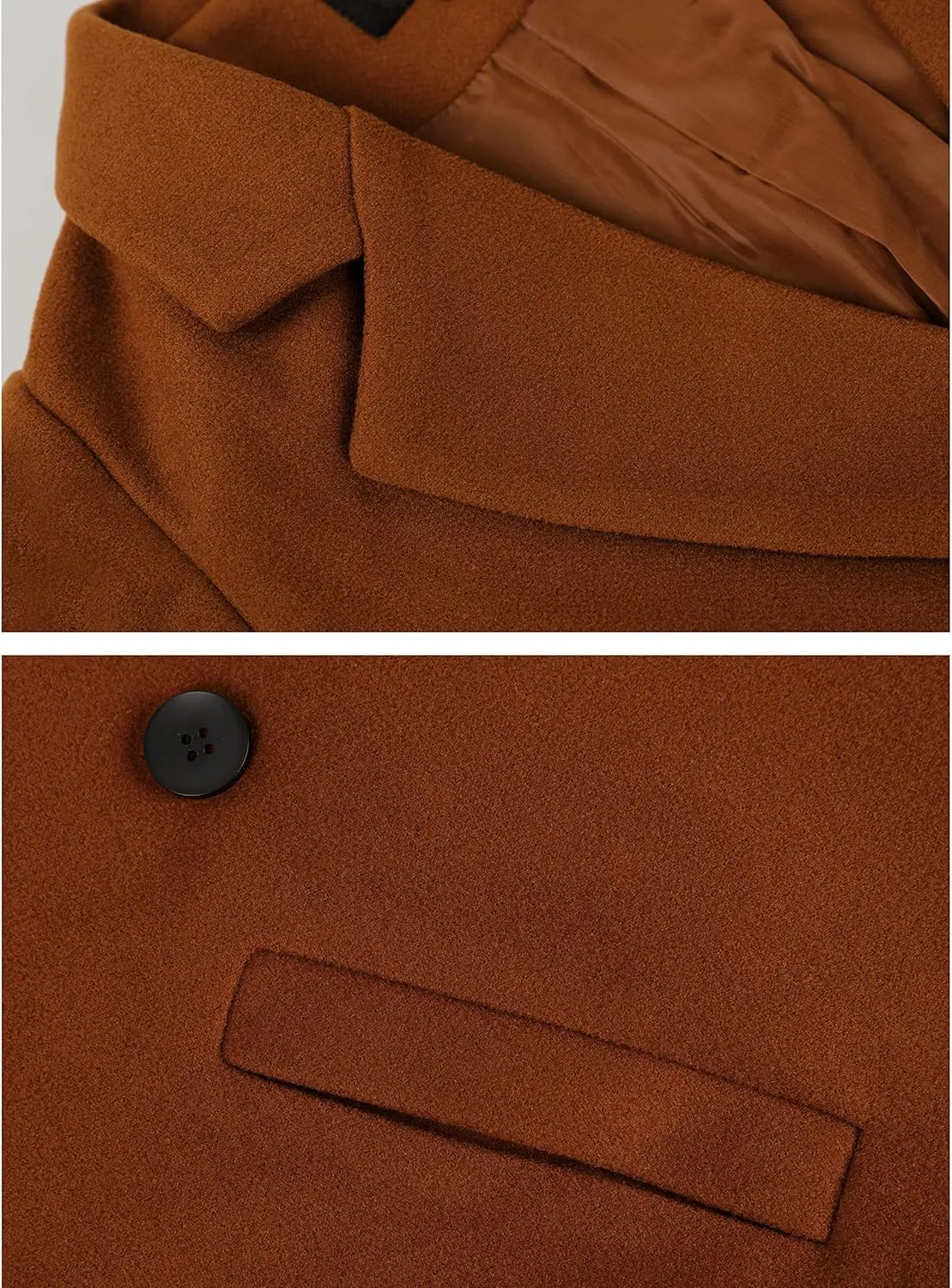 Hooever Women's Winter Wool Coat Casual Notch Lapel Single-Breasted Peacoat