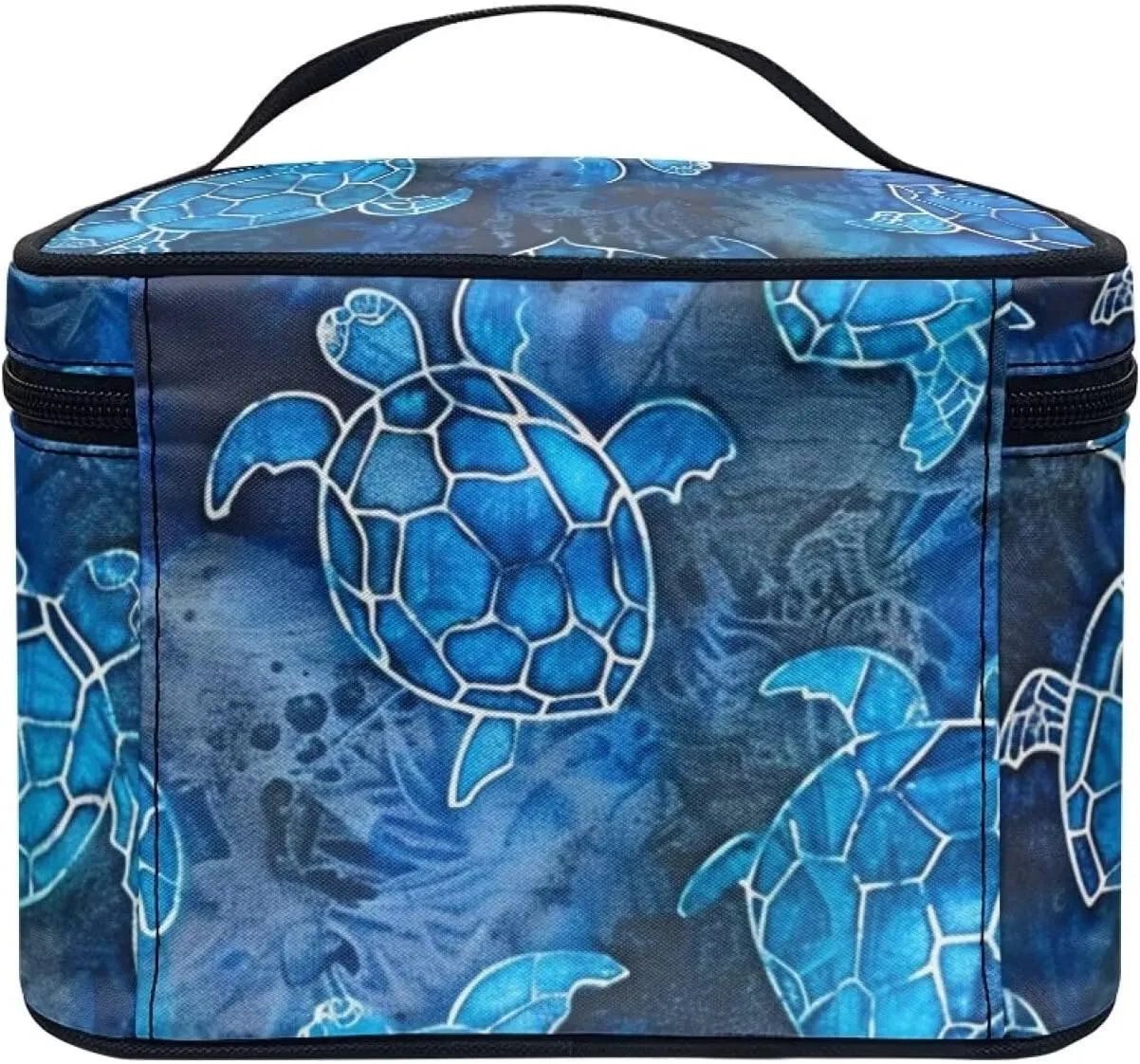 Horeset Blue Sea Turtle Print Women's Cosmetic Bag Ladies Fashion Travel Waterproof Cosmetic Pouch for Travel Business with Handle