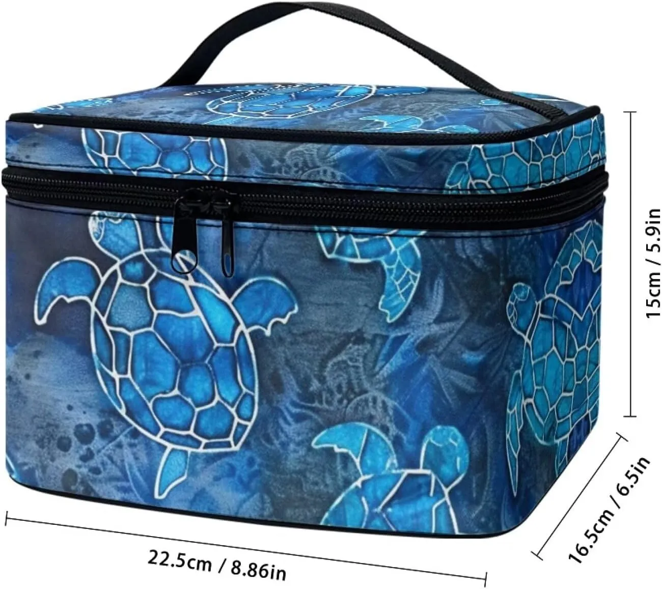 Horeset Blue Sea Turtle Print Women's Cosmetic Bag Ladies Fashion Travel Waterproof Cosmetic Pouch for Travel Business with Handle