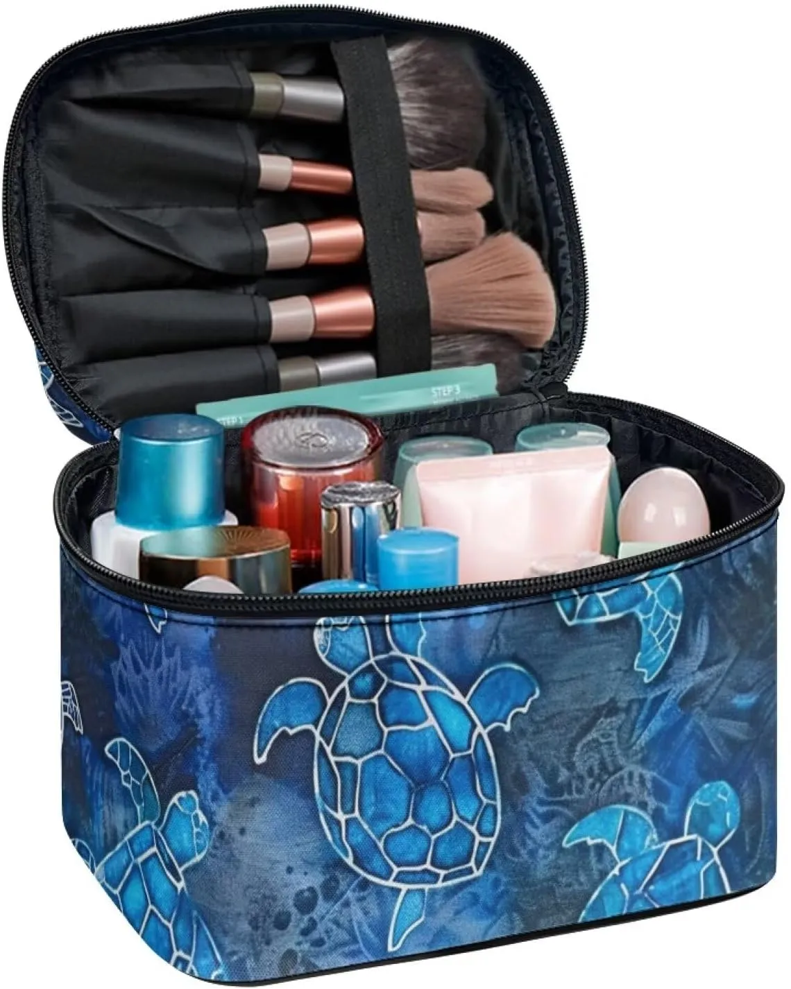 Horeset Blue Sea Turtle Print Women's Cosmetic Bag Ladies Fashion Travel Waterproof Cosmetic Pouch for Travel Business with Handle