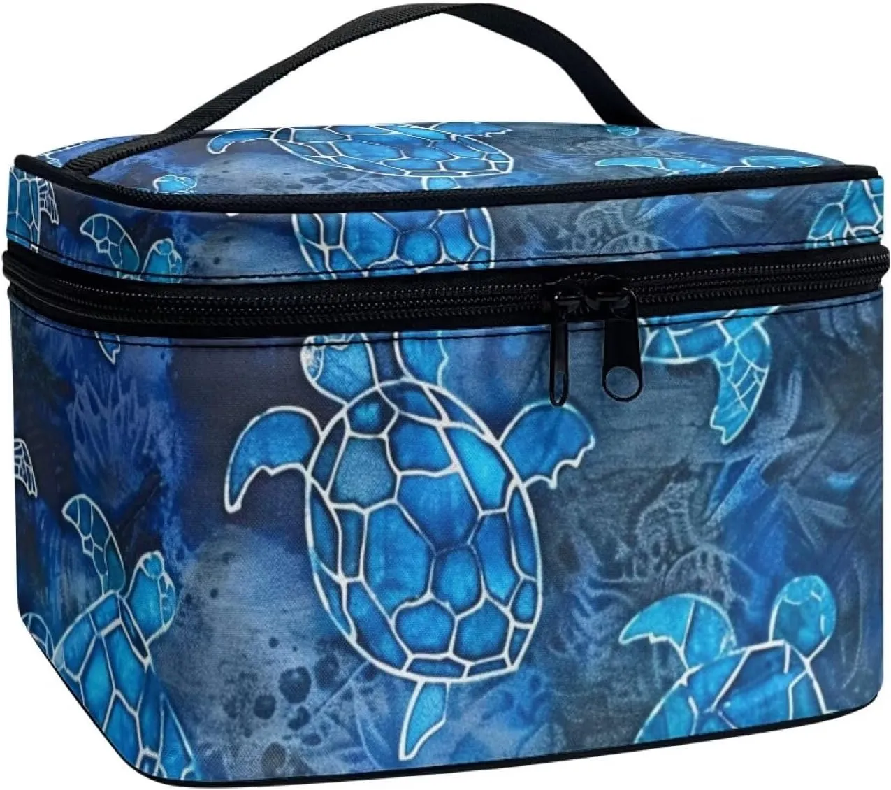 Horeset Blue Sea Turtle Print Women's Cosmetic Bag Ladies Fashion Travel Waterproof Cosmetic Pouch for Travel Business with Handle