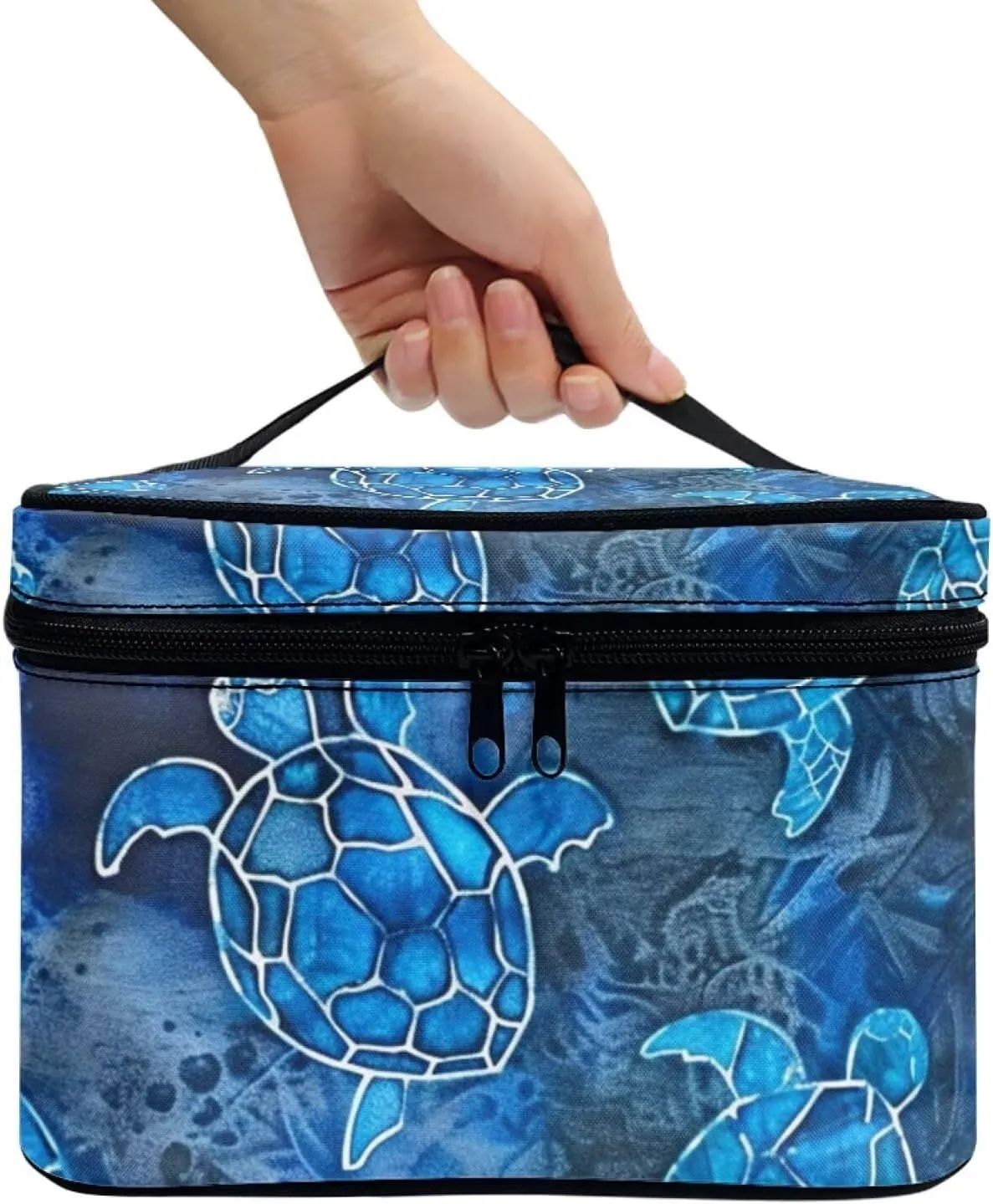 Horeset Blue Sea Turtle Print Women's Cosmetic Bag Ladies Fashion Travel Waterproof Cosmetic Pouch for Travel Business with Handle