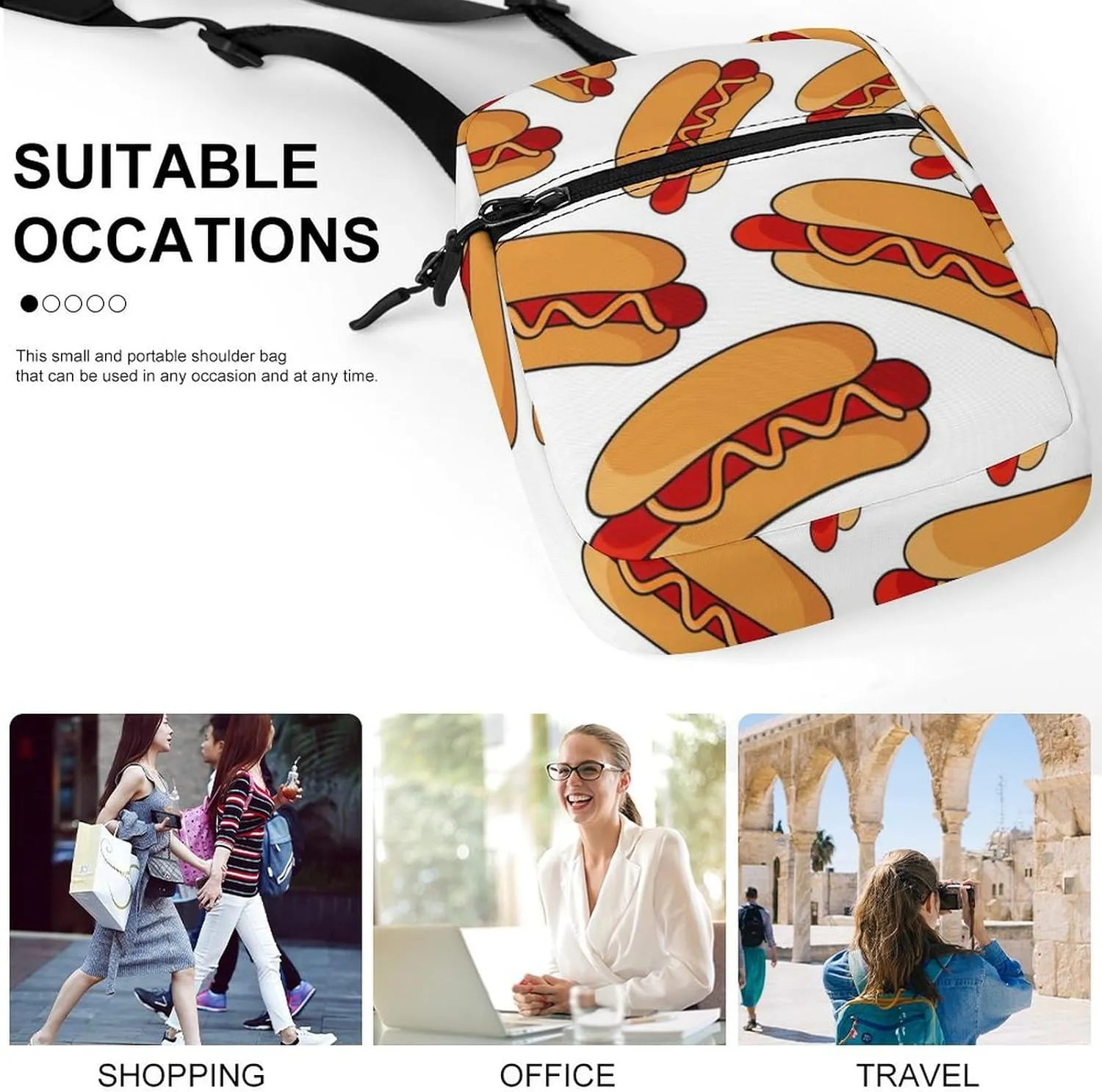 Hotdog Fun Food Hot Dog Detachable Shoulder Strap Small Shoulder Bag Unisex