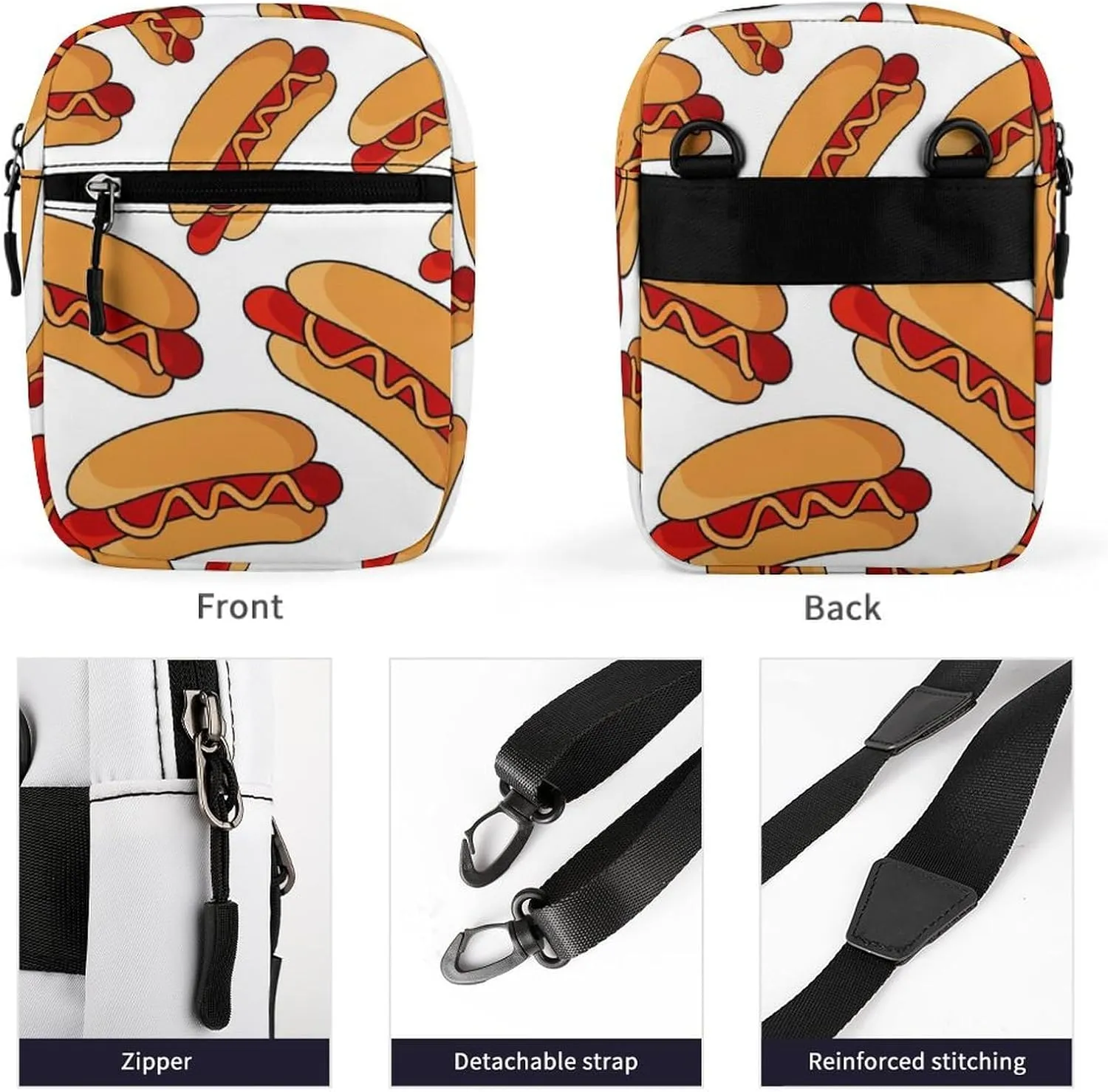 Hotdog Fun Food Hot Dog Detachable Shoulder Strap Small Shoulder Bag Unisex