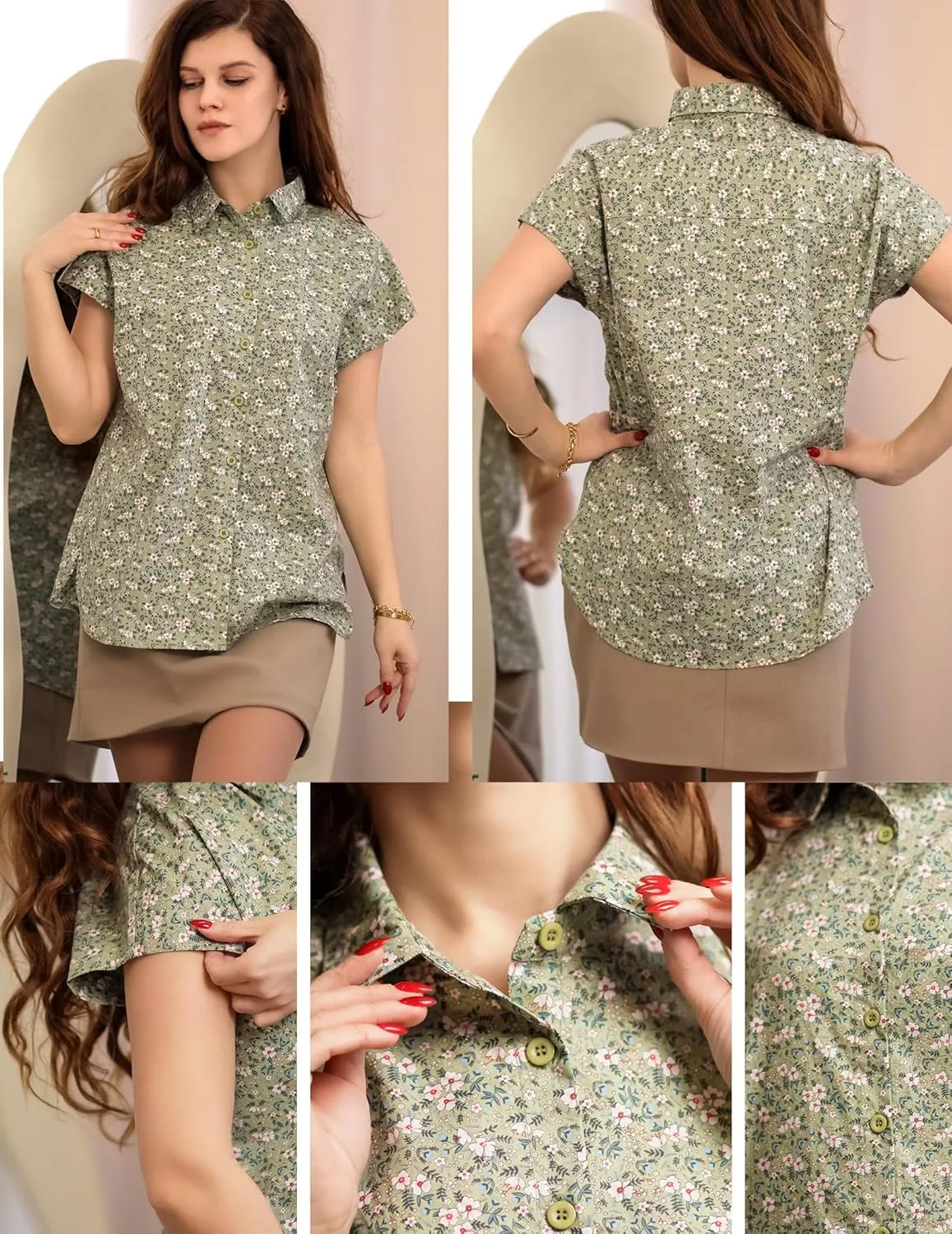 HOTOUCH Womens Linen Button Down Shirt Casual V Neck Cap Sleeve Blouses Summer Cotton Collared Tops S-3XL