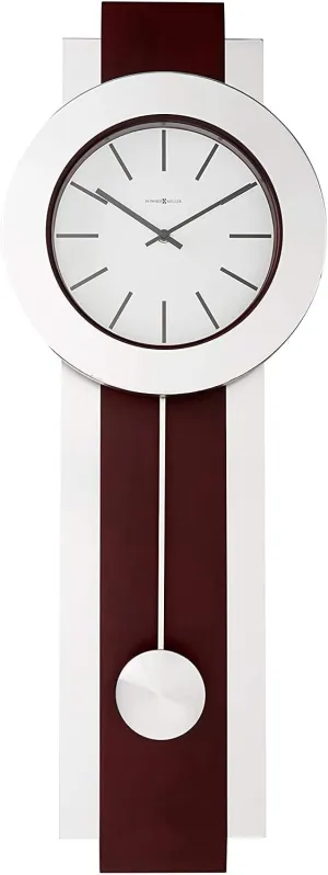 Howard Miller Bergen Wall Clock II, Sturdy Frame Modern Vertical Decor Nickel-Finished Pendulum, Battery Operated Key Wound Stylish Analog Dial Quartz Movement Best Alarm Clock for Home & Office