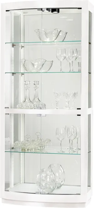 Howard Miller Hubel Curio Cabinet II 549-250 – Gloss White Finish Home Decor, Four Glass Shelves, Five Level Display Case with Halogen Light Switch