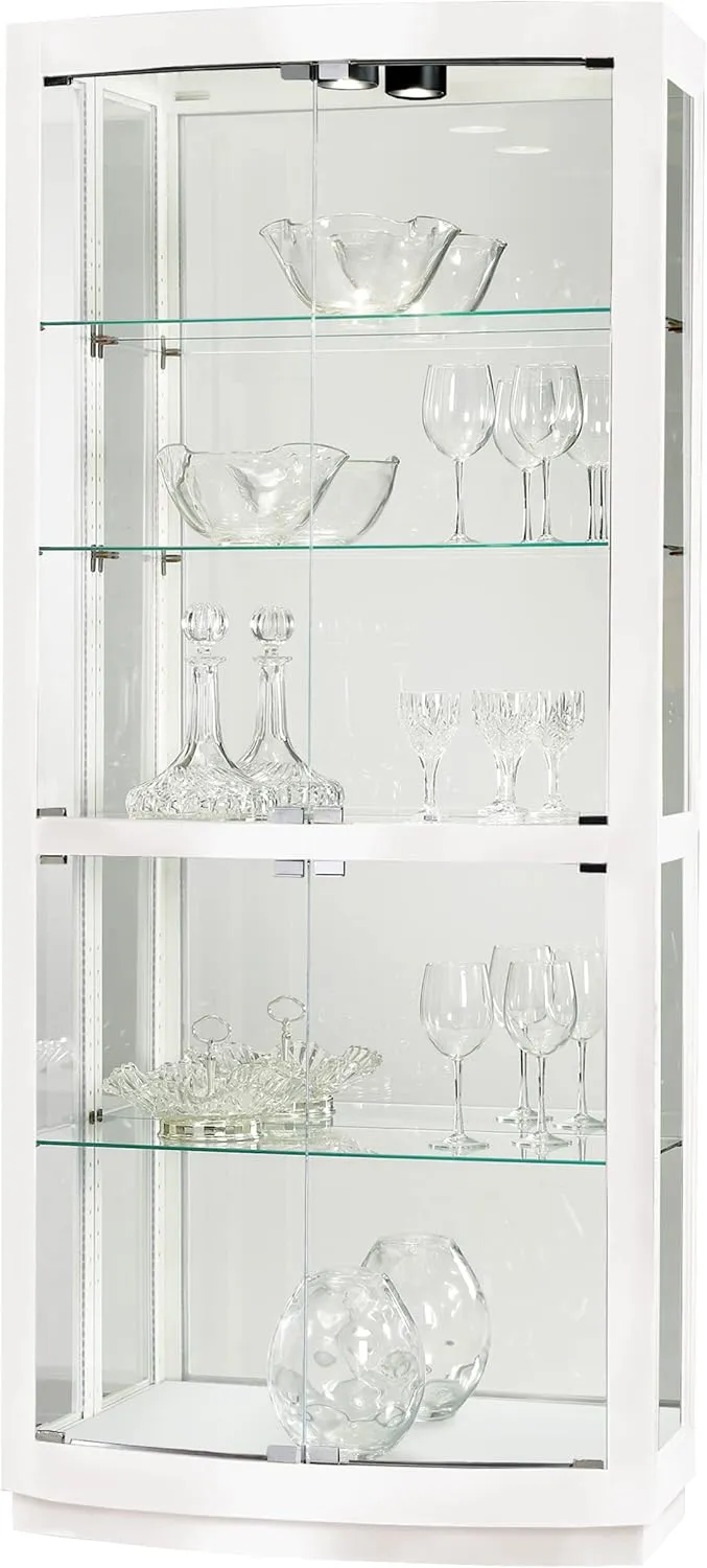 Howard Miller Hubel Curio Cabinet II 549-250 – Gloss White Finish Home Decor, Four Glass Shelves, Five Level Display Case with Halogen Light Switch