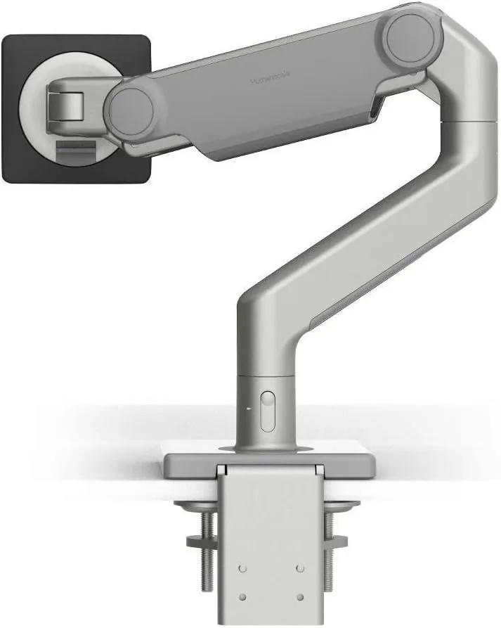 Humanscale M8.1 Adjustable Monitor Arm with Two Piece Clamp Mount and Base - Silver M81CMSBTB