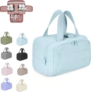 Humidity Travel Cosmetic Bag, Large Capacity Wide-Open Travel Cosmetic Bag, multi-functional toiletry bag,For Womentraveling, Essentials Toiletries. (Light blue)